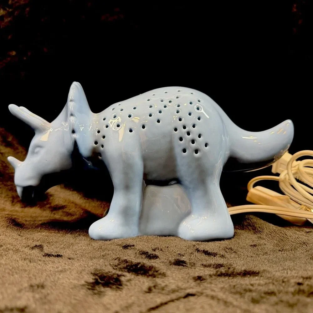 Dinosaur Triceratops Night Light Blue Desk Lamp Decor Plug In Children’s Bedside